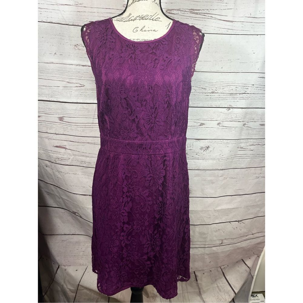 Brixon Ivy Purple Lace Sheath Dress Wome Size L Cap Sleeve Knee‎ Length Cocktail